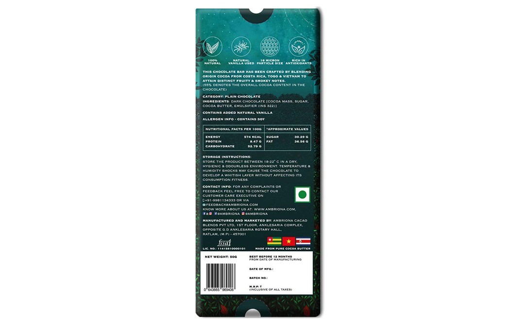 Ambriona 50% Signature Blens Multi-Origin Dark Chocolate   Box  50 grams